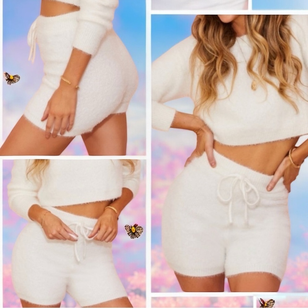 NEW Hidden Brand White Eyelash Lounge‎ Cozy High Rise Mini Shorts Women's Size S